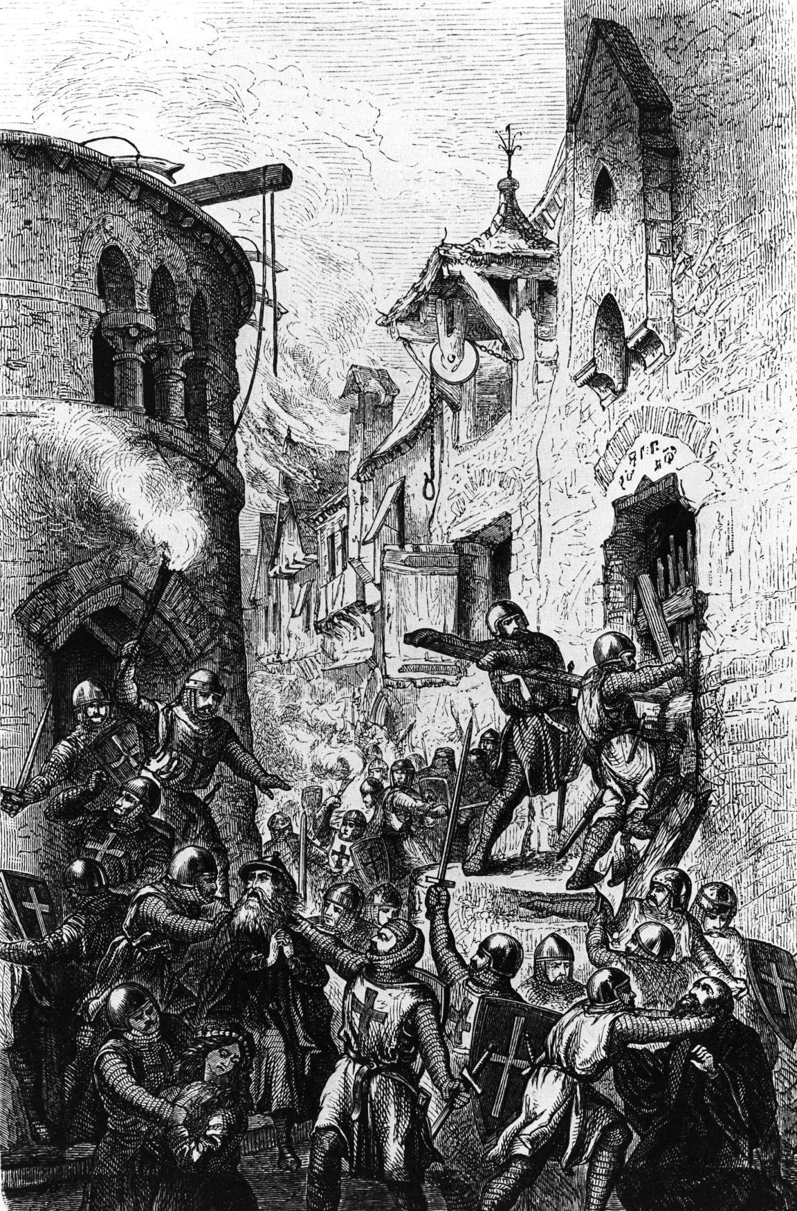 Під час Першого хрестового походу місцеві банди в Західній Європі приєднувалися до хрестоносців і нападали на єврейські громади, зокрема в містах Шпаєр, Вормс та Майнц у Німеччині, Прага в Богемії.