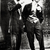 Actor Harry Jordan on the right (born Hershel Zerdanowski in Ukraine) in Yiddish vaudeville in the United States in the 1910s.