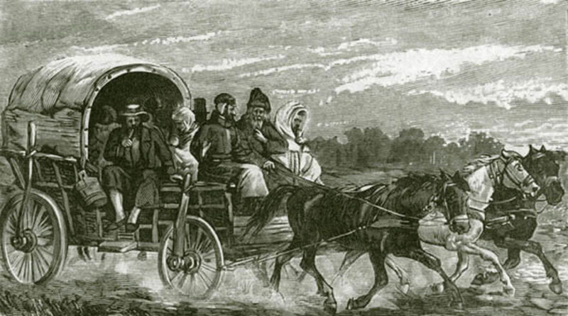 Horse wagon carrying Jewish migrants.