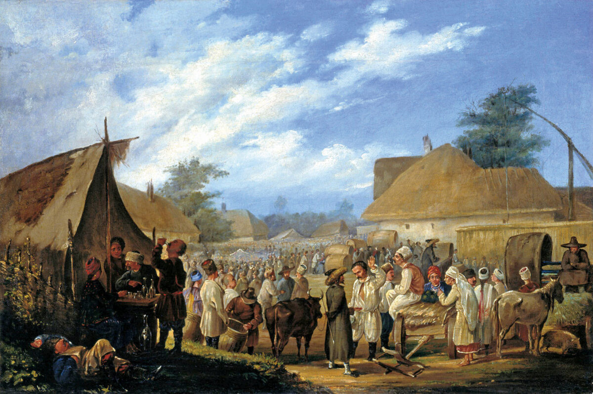 "Fair in Ukraine." Painting by Vasily Ivanovich Sternberg, 1836. The annual fair or the weekly marketplace was a key site of Ukrainian-Jewish interaction.
