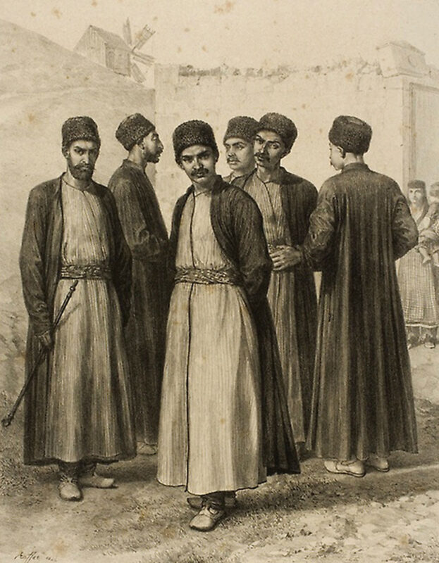 Караїми Феодосії, XIX ст. (Літографія Оґюста Раффе, 1837 р.)