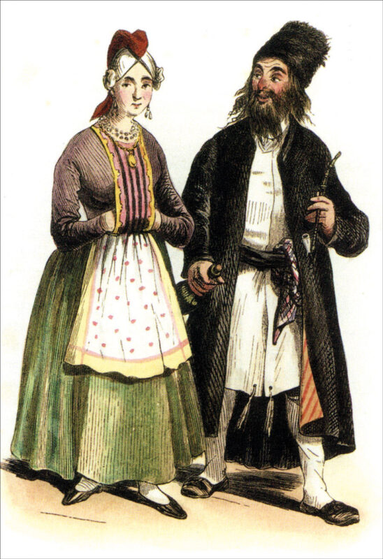 Traditional dress of East European Jews in the first half of the 19th century.