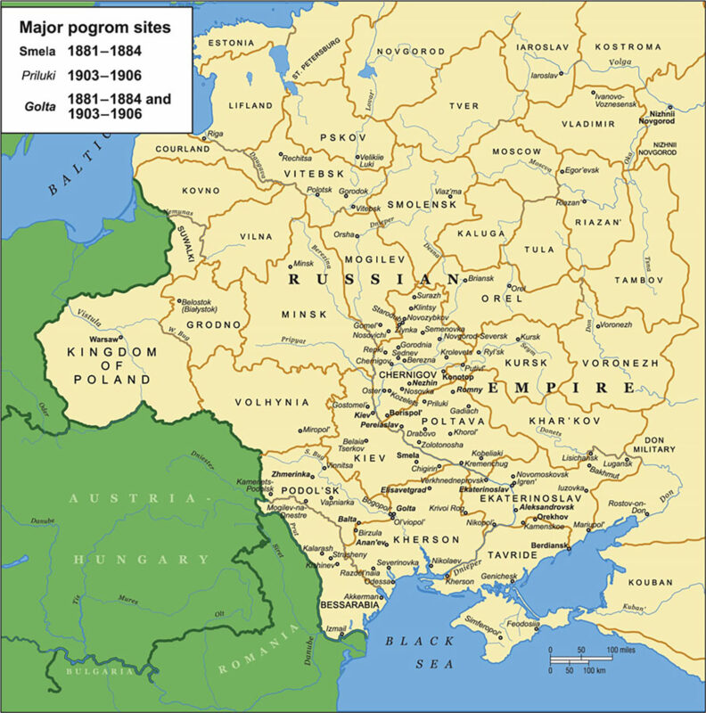 Major pogrom sites in the Russian Empire, 1881–1906